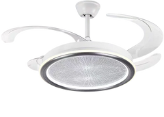 Qulik 48" Modern Chandelier Retractable Invisible Blade Silent 3 Color Change LED Remote Ceiling Fan (White) | Q-K6358
