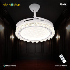 Qulik 48" Modren Chandelier Retractable Invisible Blade Silent 3 Color Change LED Remote Ceiling Fan (Golden) | Q-K6359