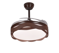 Qulik 48" Modern Chandelier Retractable Invisible Blade Silent 3 Color Change LED Remote Ceiling Fan (Wooden) | Q-K6367