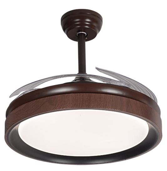 Qulik 48" Modern Chandelier Retractable Invisible Blade Silent 3 Color Change LED Remote Ceiling Fan (Wooden) | Q-K6366