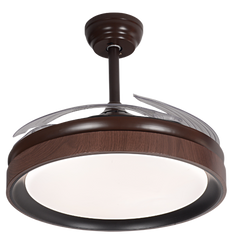 Qulik 48" Modern Chandelier Retractable Invisible Blade Silent 3 Color Change LED Remote Ceiling Fan (Wooden) | Q-K6366
