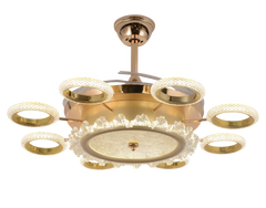 Qulik 48" Modern Chandelier Retractable Invisible Blade Silent 3 Color Change LED Remote Ceiling Fan (Golden) | Q-K6385