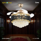 Qulik 48" Crystal Chandelier Retractable Invisible Blade Silent 3 Color Change LED Remote Ceiling Fan (Golden) | Q-T7456