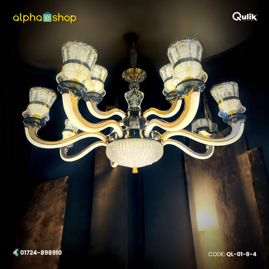 Qulik Modern Nordic Candle Crystal Chandelier Pendant Hanging 3 color LED Ceiling Light (QL-01-8-4)