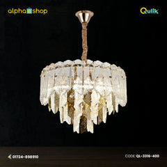 Qulik QL-3316-400 Modern Crystal Chandelier - Contemporary Design, Adjustable Lighting, LED Technology, 2-Year Warranty. Enhance your space with this stylish glass ceiling light.