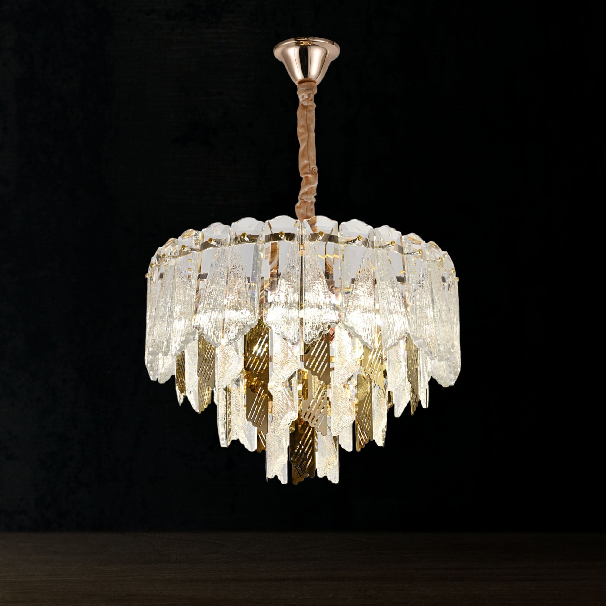 Qulik QL-3316-400 Modern Crystal Chandelier - Contemporary Design, Adjustable Lighting, LED Technology, 2-Year Warranty. Enhance your space with this stylish glass ceiling light.