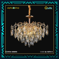Qulik Modern Luxury Crystal Chandelier Pendent French Gold Clear 8 LED Light (QL-9270-8)