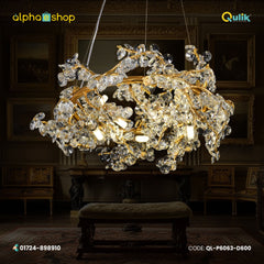Qulik Modern LED Ceiling Chandeliers Glass Crystal Oxidized gold clear Pendant Lamp (QL-P6063-D600)
