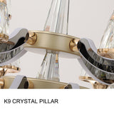 Qulik Decorative Luxury Crystal LED Chandelier 6 Lamp Lights (QL-9911-6)Qulik 9911-8-4 Golden Iron LED Ceiling Light - Modern Nordic Candle Crystal Chandelier with 12 Lamps