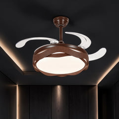 Qulik 48-inch wooden ceiling fan with retractable clear blades, 3-color LED light, remote control and silent operation.