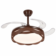 Qulik 48-inch wooden ceiling fan with retractable clear blades, 3-color LED light, remote control and silent operation.