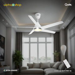 Qulik Alpha Edge 5B 53" energy saving BLDC remote control underlight ceiling fan in Parle White (Q-6577-PW-UL).