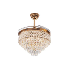 Qulik 48" Crystal Chandelier Retractable Invisible Blade Silent 3 Color Change LED Remote Ceiling Fan (Golden) | Q-K6272