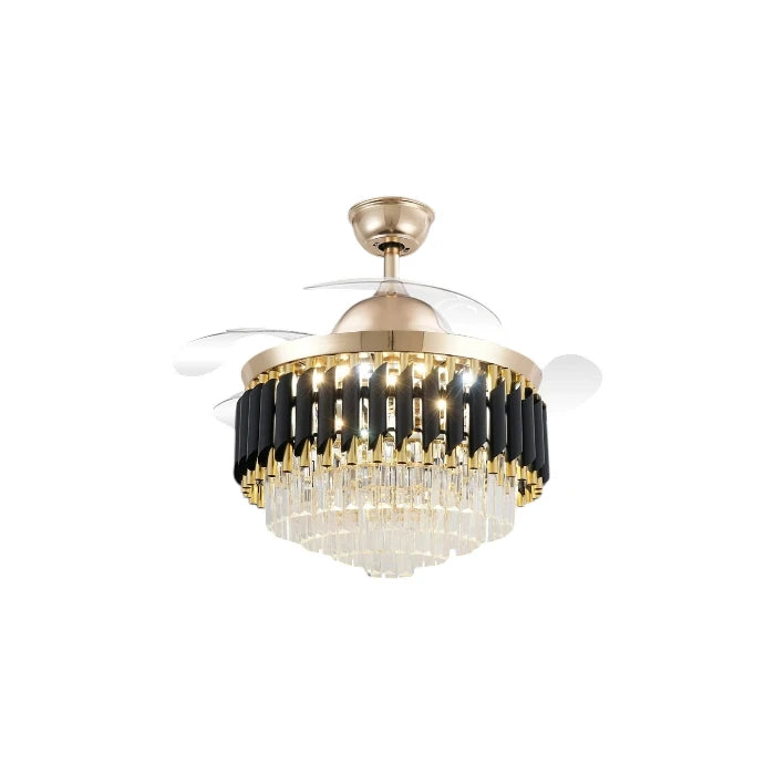Qulik 48" crystal chandelier retractable invisible blade remote ceiling fan with 3 color change LED in Golden (Q-T7456).