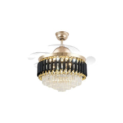 Qulik 48" crystal chandelier retractable invisible blade remote ceiling fan with 3 color change LED in Golden (Q-T7456).