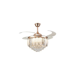 Qulik 48" crystal chandelier retractable invisible blade remote ceiling fan with 3 color change LED in Golden (Q-T8255-BK-WH).