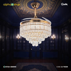 Qulik 48" crystal chandelier retractable invisible blade remote ceiling fan with 3 color change LED in Golden (Q-T8329).