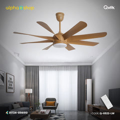 Qulik Helix 60" decorative silent ABS blade underlight ceiling fan with remote control in Light Wood (Q-6522-LW).