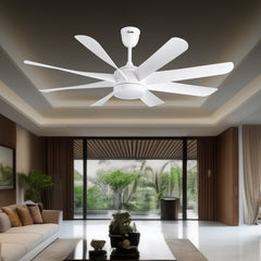Qulik Helix 60" decorative silent ABS blade underlight ceiling fan with remote control in White (Q-6522-W).