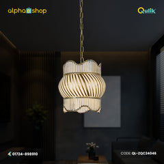 Qulik modern chandelier hanging light with ribbed glass shade, gold-tone frame and chain suspension.