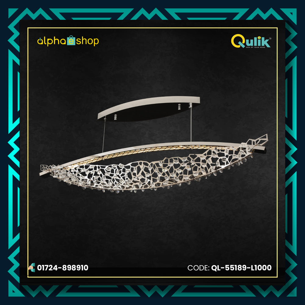 Qulik Italian luxury K9 Egyptian crystal hanging lamp with geometric crystal lattice, chrome finish and warm LED illumination.