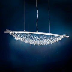 Qulik Italian luxury K9 Egyptian crystal linear hanging lamp with clear geometric crystal detailing and sleek suspended design.
