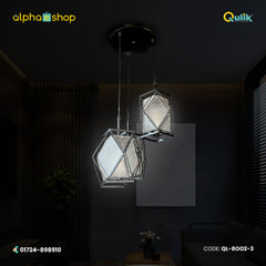 Qulik Modern Prism Glow 3-light pendant with geometric prism frames and textured glass shades, model QL-8002-3.