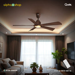 Qulik Quantom 56" decorative silent ABS blade ceiling fan with underlight and remote control in Dark Wood (Q-6573-DW-UL).