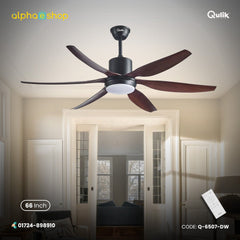 Qulik Silex 66" silent ABS blade ceiling fan with underlight and remote control in Dark Wood Grain (Q-6507-DW).
