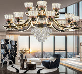 Qulik QL-8852-12-6 Golden & Black Iron LED Ceiling Lamp - Modern Nordic Double Layer Crystal Chandelier with 18 Lamps