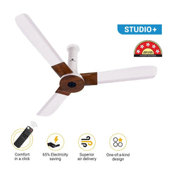 Atomberg Studio+ 48" 35 Watt BLDC motor Energy Saving Anti-Dust Speed Indicator Light Ceiling Fan with Remote Control ( White Teakwood) AT-132