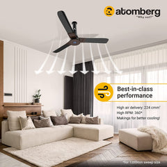 Atomberg Studio+ 48" 35 Watt BLDC motor Energy Saving Anti-Dust Speed Indicator Light Ceiling Fan with Remote Control ( Earth Brown) AT-104
