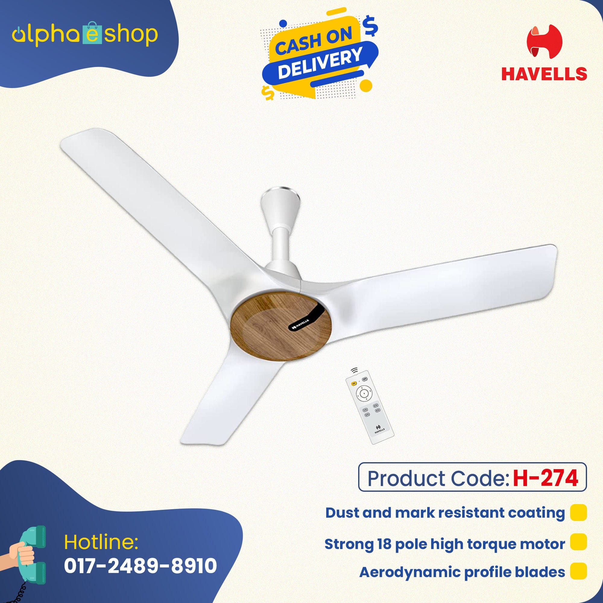 Havells Stealth Neo BLDC 48" (Wood Pearl White) H-274