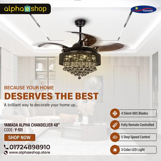 Chandelier Black Crystal Underlight With Remote Control Ceiling Fan