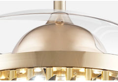 Breezelux 48" Crystal Retractable Luxury Decorative Silent Underlight Invisible Blade Chandelier with Remote Ceiling Fan (Black/Golden) BL-2835-BG
