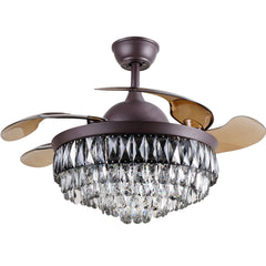 Breezelux 48" Crystal  Retractable Luxury Decorative Silent Underlight Invisible Blade Chandelier with Remote Ceiling Fan (Brown) BL-2878