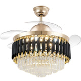 Breezelux Alpha 48" Crystal Retractable Luxury Decorative Silent Underlight Invisible Blade Chandelier with Remote Ceiling Fan (Black/Golden) BL-2835-BG