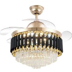 Breezelux 48" Crystal Retractable Luxury Decorative Silent Underlight Invisible Blade Chandelier with Remote Ceiling Fan (Black/Golden) BL-2835-BG