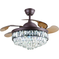 Breezelux 48" Crystal  Retractable Luxury Decorative Silent Underlight Invisible Blade Chandelier with Remote Ceiling Fan (Brown) BL-2878