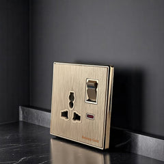 Belamy Golden 3-pin Socket With Switch | BE-142-SW