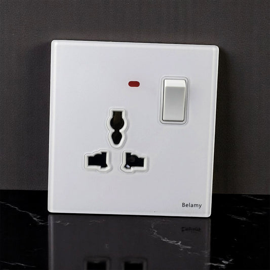 Belamy White 3-PIN With Switch Socket | BE-154-SW