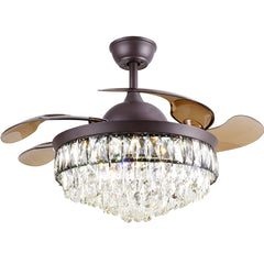 Breezelux 48" Crystal  Retractable Luxury Decorative Silent Underlight Invisible Blade Chandelier with Remote Ceiling Fan (Brown) BL-2878