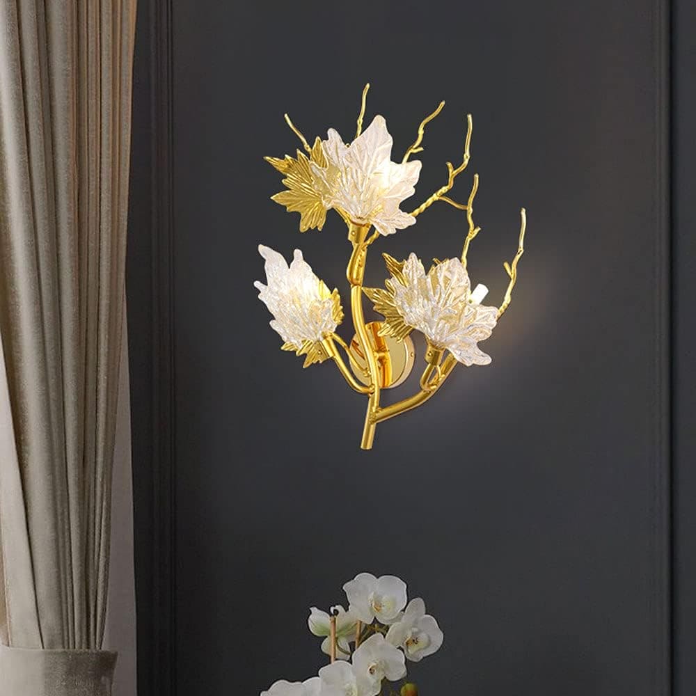 Qulik P6046 Nordic Style Pendant Light - 3-lights Maple Leaf Sconce Metal Aluminum Fixture with Glass Shade