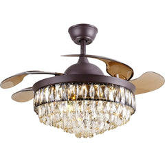 Breezelux 48" Crystal  Retractable Luxury Decorative Silent Underlight Invisible Blade Chandelier with Remote Ceiling Fan (Brown) BL-2878