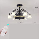 Qulik 48" Modern Chandelier Retractable Invisible Blade Silent 3 Color Change LED Remote Ceiling Fan (Black) Q-9076 - Stylish and Functional Ceiling Fan with Remote Control