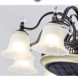Qulik 48" Modern Chandelier Retractable Invisible Blade Silent 3 Color Change LED Remote Ceiling Fan (Black) Q-9076