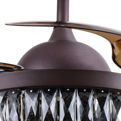 Breezelux 48" Crystal  Retractable Luxury Decorative Silent Underlight Invisible Blade Chandelier with Remote Ceiling Fan (Brown) BL-2878