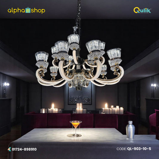 Qulik Modern Nordic Crystal Chandelier Decoration Pendant Hanging two layer 3 color LED Ceiling Light (QL-903-10-5)