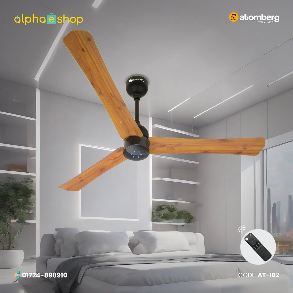 Atomberg Renesa+ 56" 35 Watt BLDC motor Energy Saving Anti-Dust Speed Indicator Light  Ceiling Fan with Remote Control (Golden OakWood) Pack  AT-102