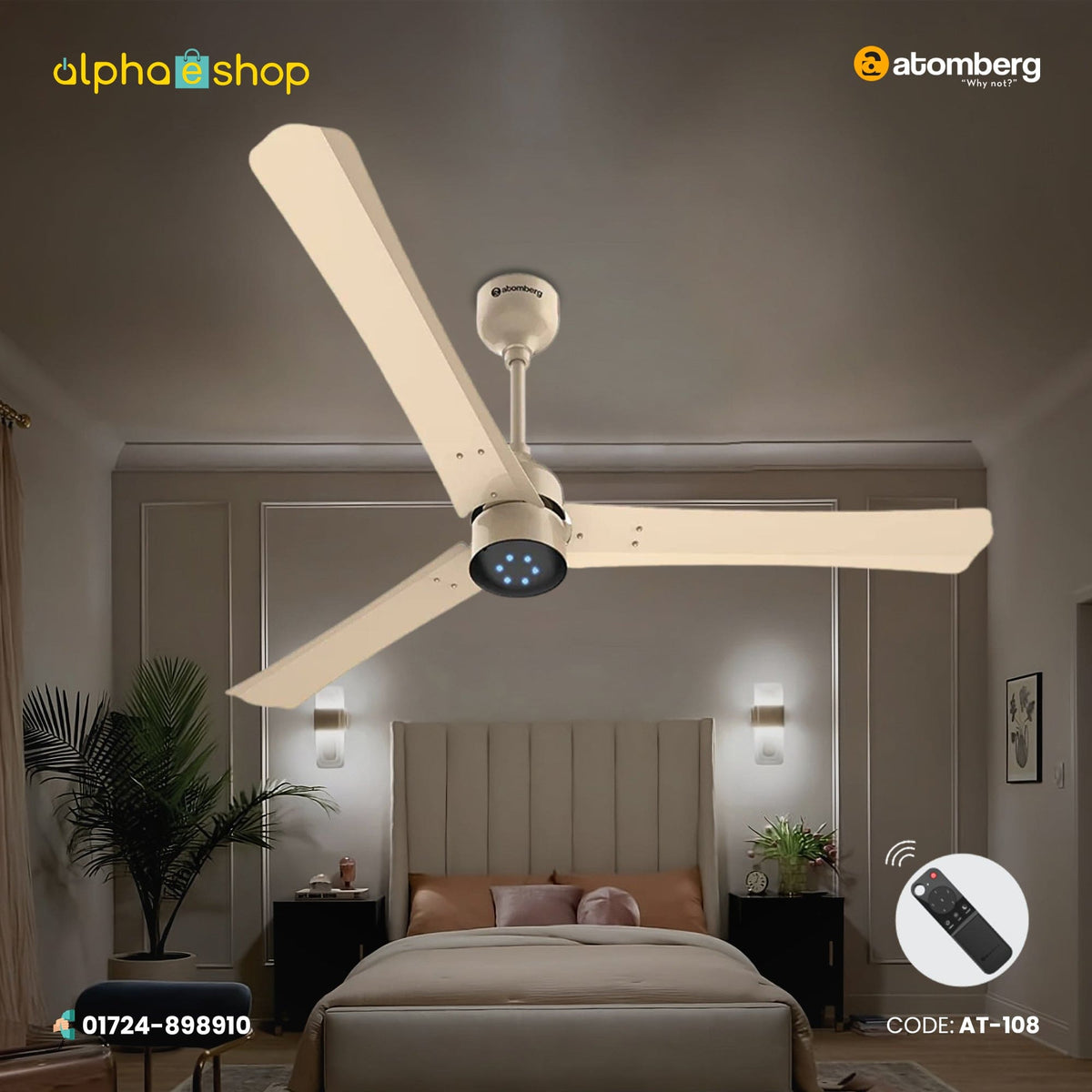 Atomberg Renesa + 48" 35Watt BLDC motor Energy Saving Anti-Dust Speed Indicator Light Ceiling Fan with Remote Control  ( Metallic Gold ) AT-108